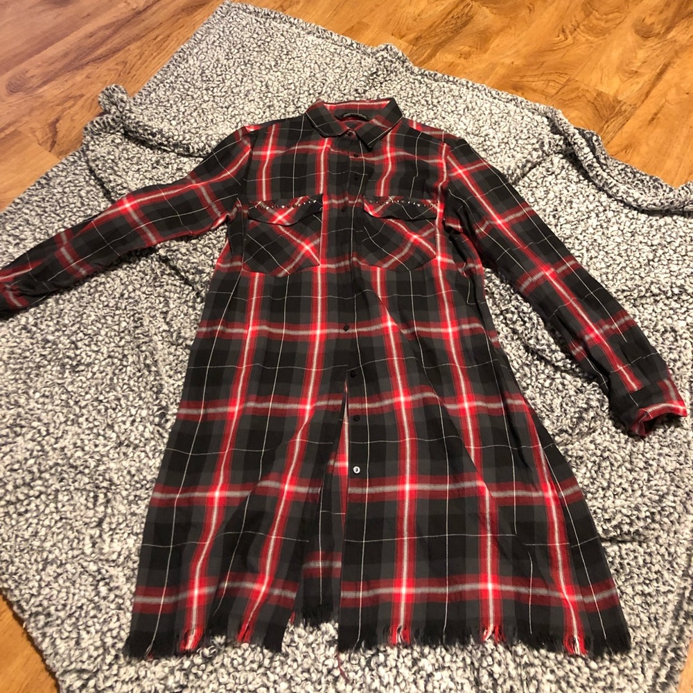 Zara - Plaid Fringe Collared Dress